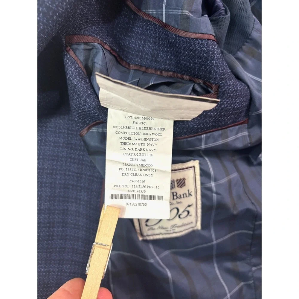 Jos A Bank 42R Navy Blue Check Flannel Wool Blazer Jacket Sport‎ Suit Coat 1905